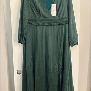 Ever Pretty Green V-Neck Gown with Bishop Sleeves